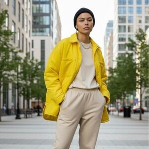 Wray NYC Puffer Shacket Women M Sunshine Yellow Oversized Streetwear Bright